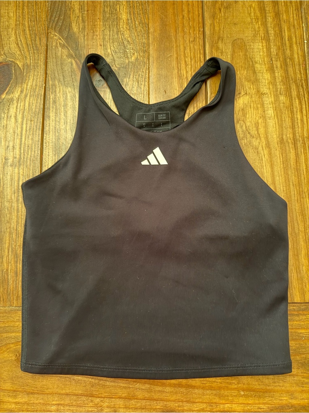 adidas Black Slim Fit Racerback Crop Tank with Subtle Logo